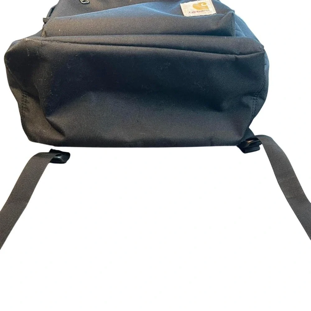 Black Carhartt canvas WIP backpack with bottle holder/ pocket